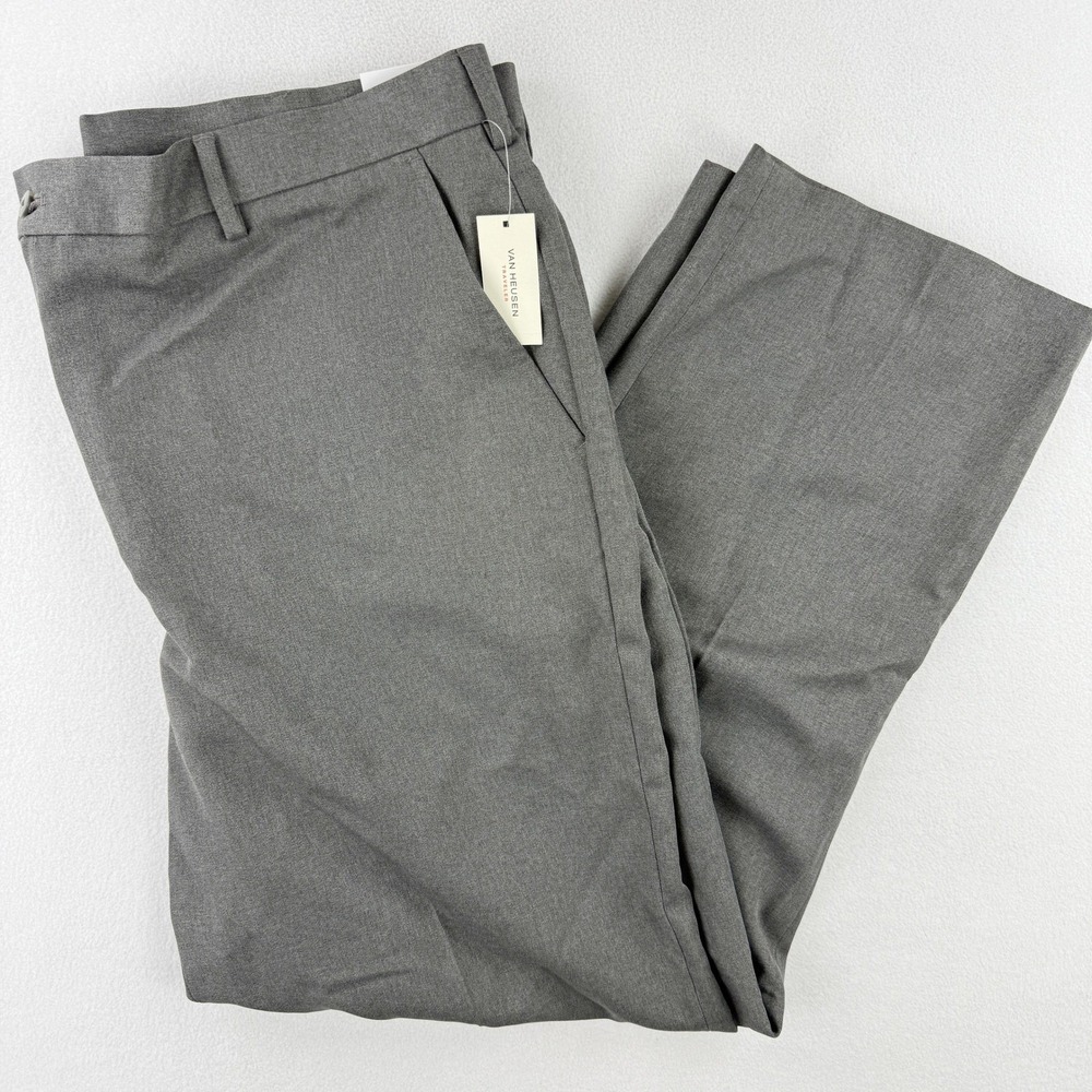 Van Heusen Mens‎ Traveler Pant 42X32 Classic Fit, Non-Iron Heather Grey Mens NEW